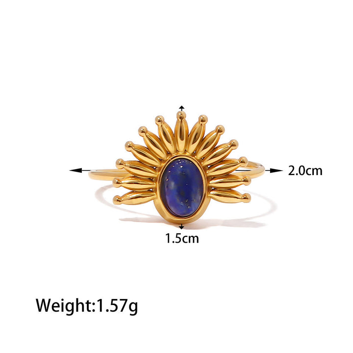 Olivenorma Court Vintage Titanium Steel Lapis Lazuli Ring Set