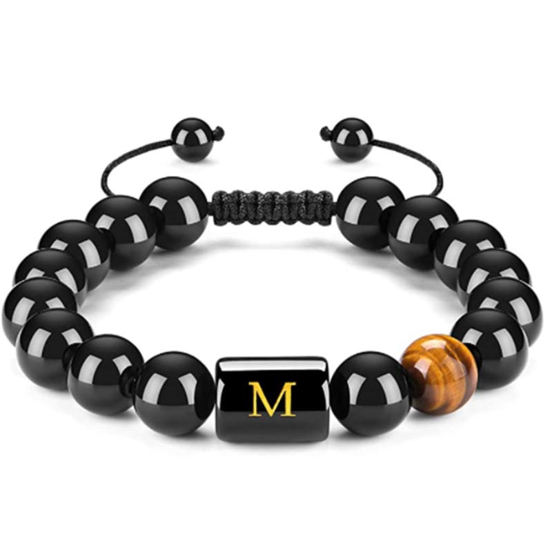 Olivenorma Tiger Eye With Black Onyx Healing Letter Bracelet