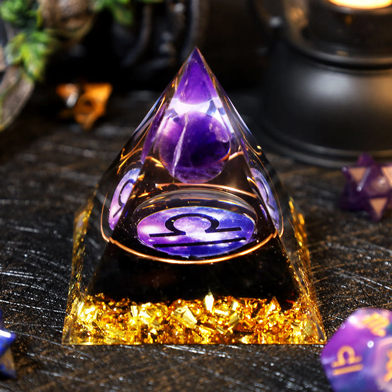 Olivenorma Amethyst Ball Obsidian Gravel Zodiac Libra Orgone Pyramid