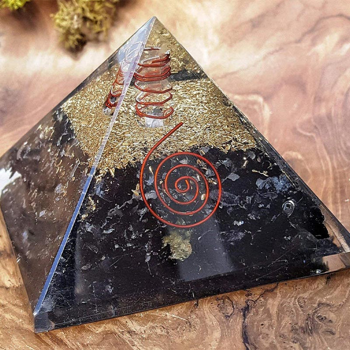 Olivenorma Black Tourmaline with Clear Crystal Mental Balance Orgone Pyramid