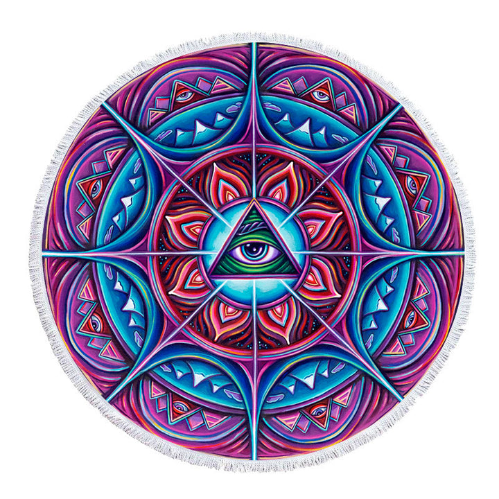 Olivenorma Evil Eye Hamsa Round Beach Towel Tapestry