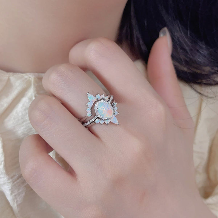 Olivenorma Oval Opal Sterling Silver S925 Multilayer Ring