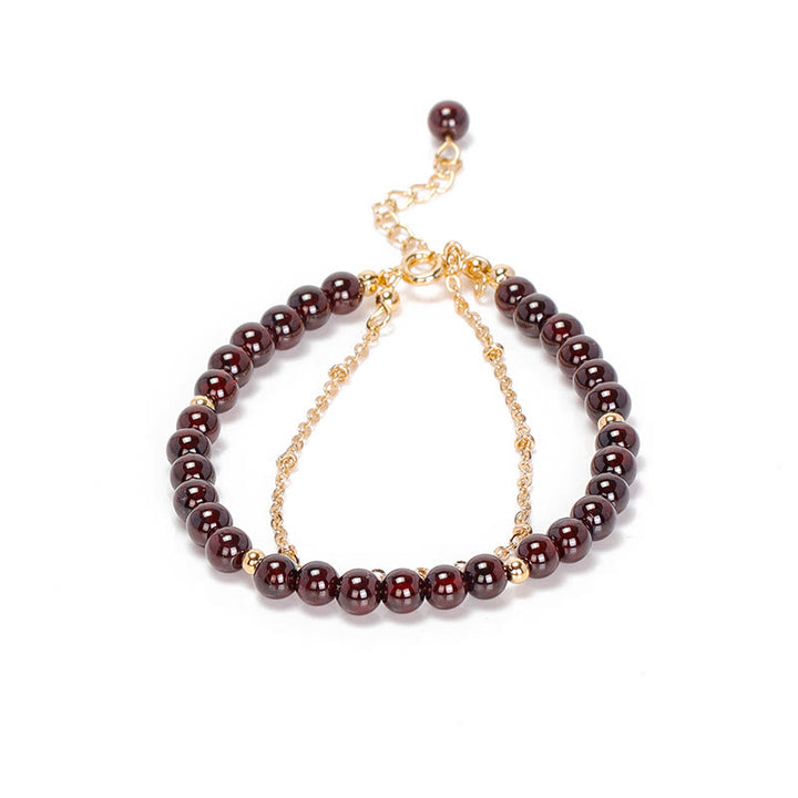 Olivenorma Garnet Beaded Metal Chain Double Layer Bracelet