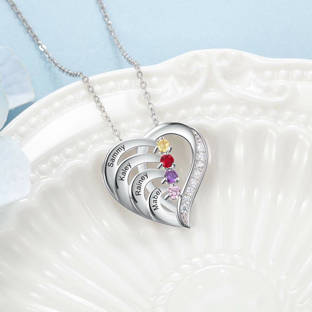 Olivenorma Personalized Birthstones Engraved Heart Necklace