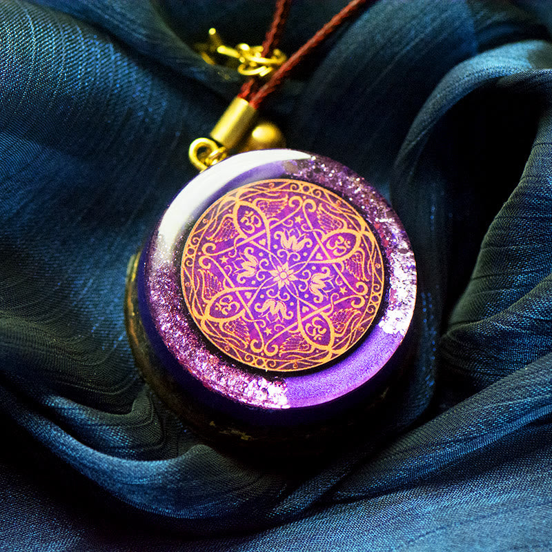 Olivenorma Mandala Sound Amethyst Geometric Totem Pendant Orgone Necklace