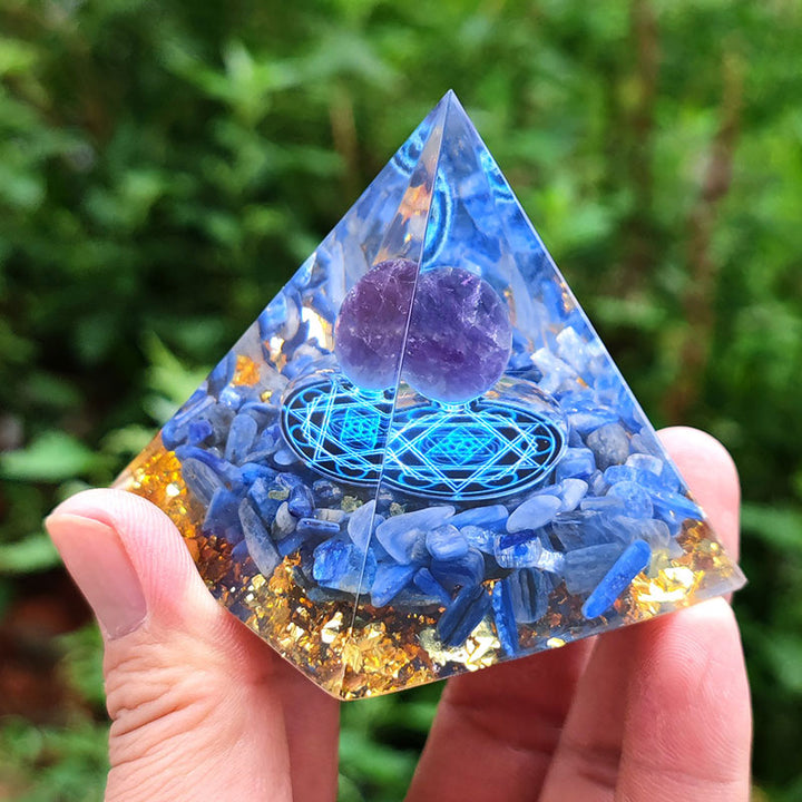 Olivenorma Kyanite With Amethyst Ball Orgone Pyramid