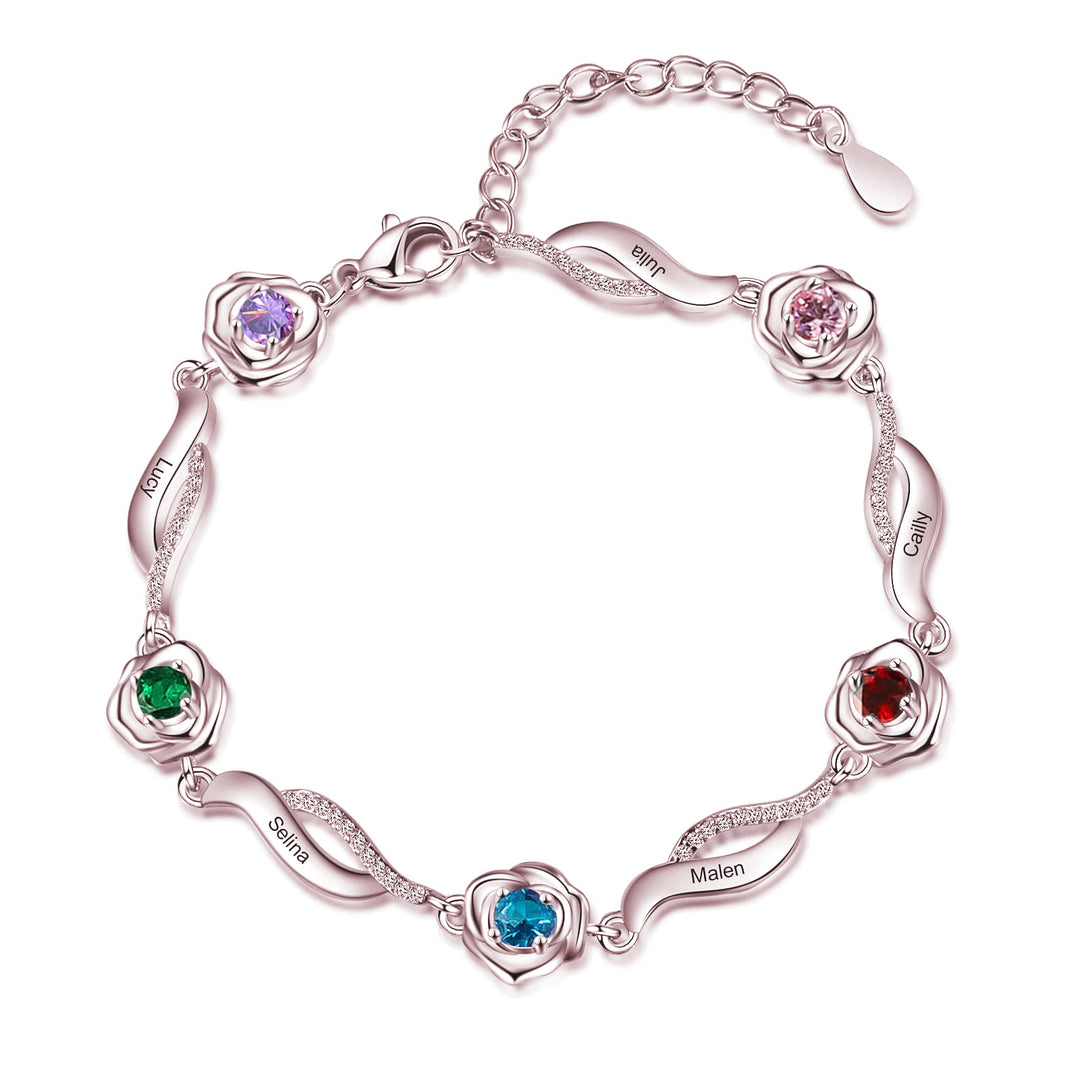 Olivenorma Engraved Rose Flower Chain Charm Birthstone Bracelet