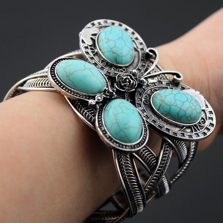 (Clearance 30% OFF / CODE: OFF30) - Olivenorma Large Turquoise Stone Butterfly Cuff Bracelet