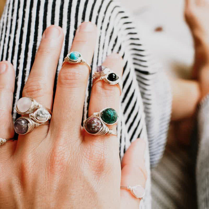 Wire Wrapped Healing Crystal Ring