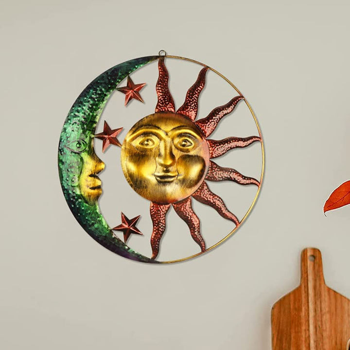 Olivenorma Orange Sun Green Meniscus Face Metal Wall Decor