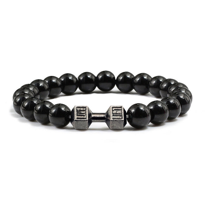 Olivenorma "Live Life" Dumbbells Natural Stone Beads Bracelet - Obsidian - Black Barbell - 21cm - image 32