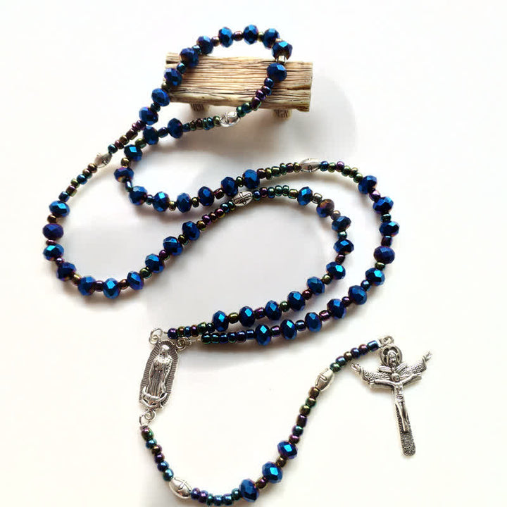 Olivenorma Vintage Cross Labradorite Rosary Necklace