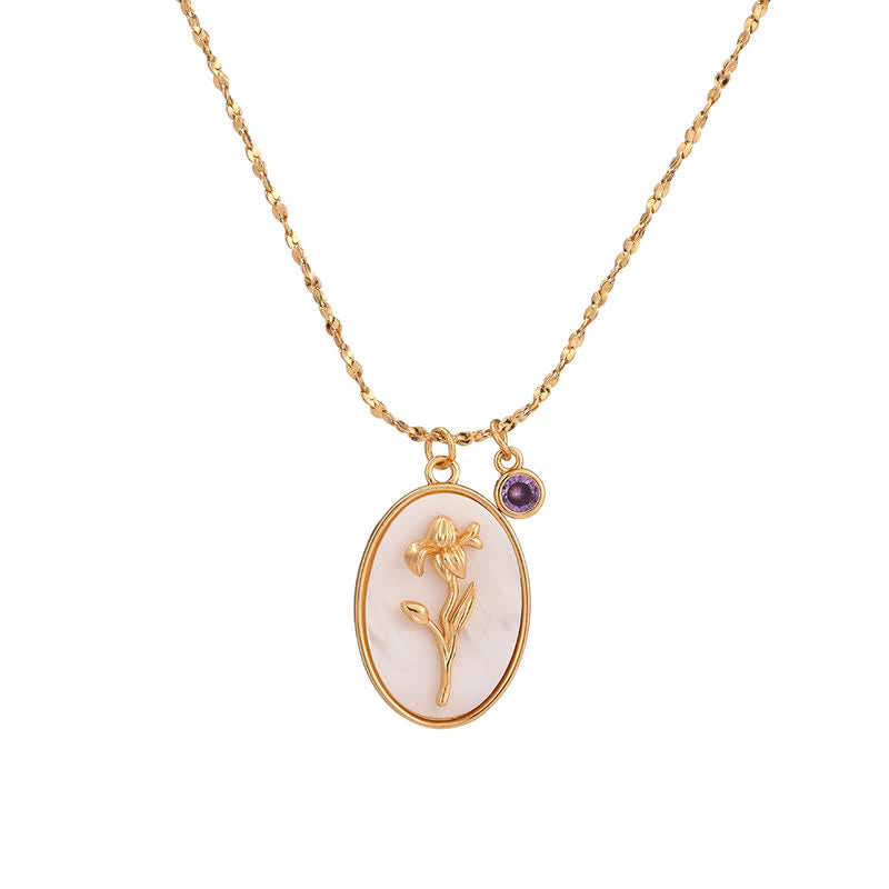 Olivenorma Birth Stone With Birth Flower Necklace - Feb - Iris - image 2