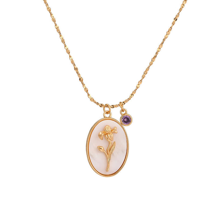 Olivenorma Birth Stone With Birth Flower Necklace - Feb - Iris - image 2