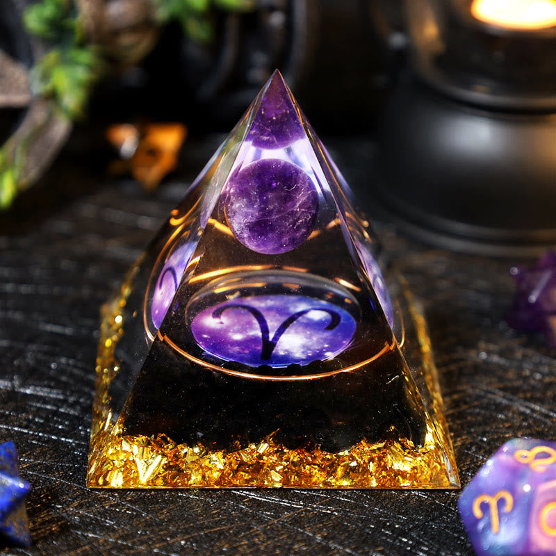 Olivenorma Amethyst Ball Obsidian Gravel Zodiac Aries Orgone Pyramid