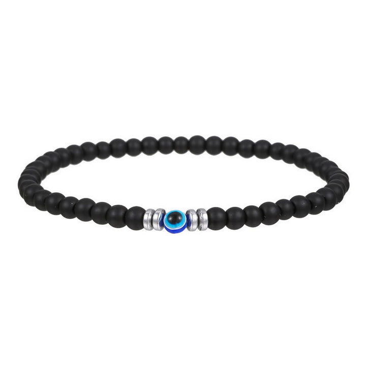 Olivenorma Mens 4mm Natural Stone Evil Eye Beads Bracelet