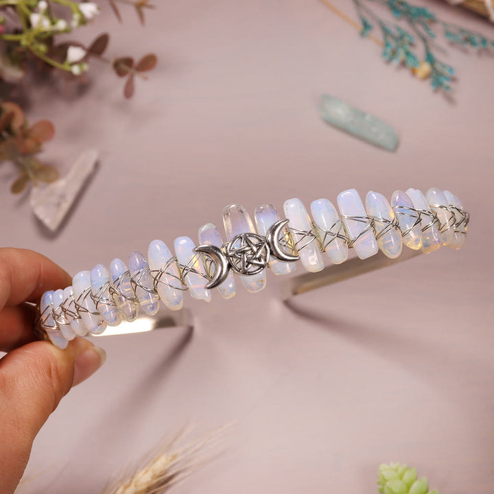 Olivenorma Natural Cut Gravel Moon Star Woven Crystal Crown