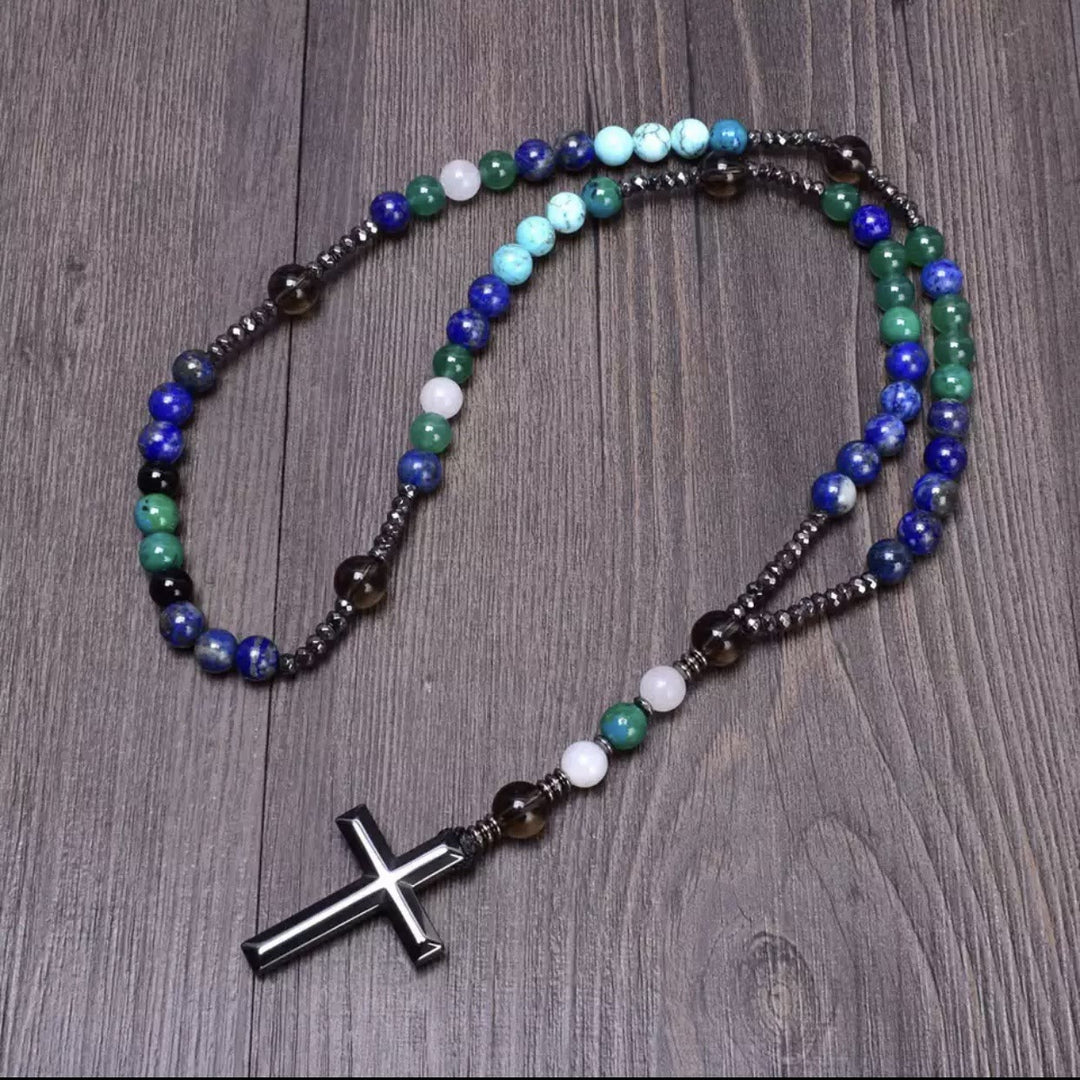 Olivenorma Cross Catholic Natural Stone Rosary Pendant Necklace