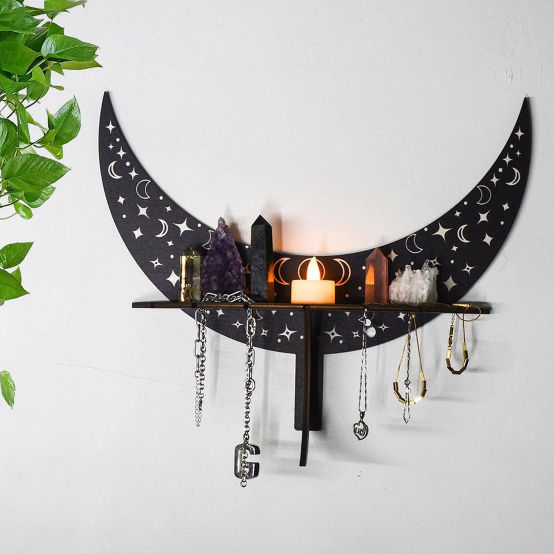 Olivenorma Crescent Wooden Witch Crystal Shelves Shelf