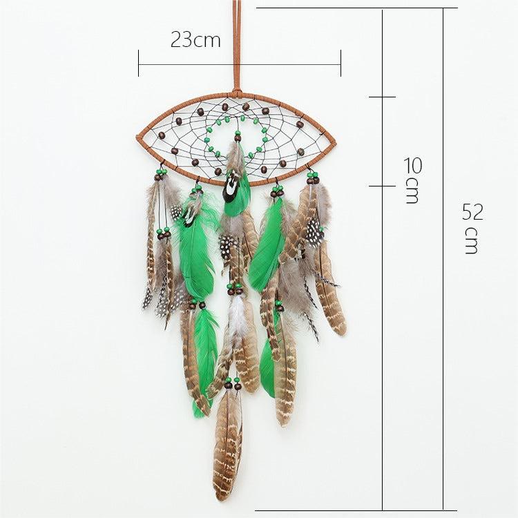 Olivenorma Natural Green Wooden Beads Peacock Feather Dream Catcher