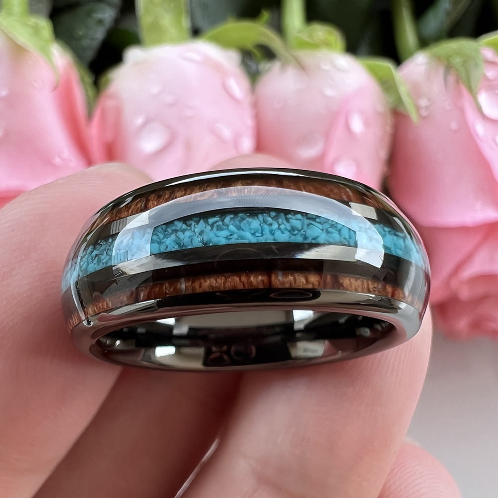 Olivenorma Wood Turquoise 8mm Tungsten Carbide Polished Ring