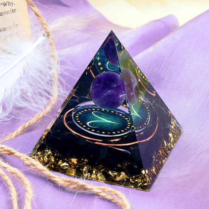 Olivenorma Amethyst Sphere With Obsidian Zodiac Aries Orgone Pyramid