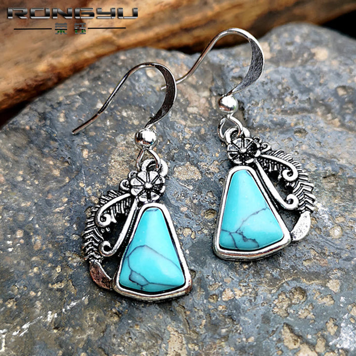 Olivenorma White Turquoise Carved Feather Earrings - image 6