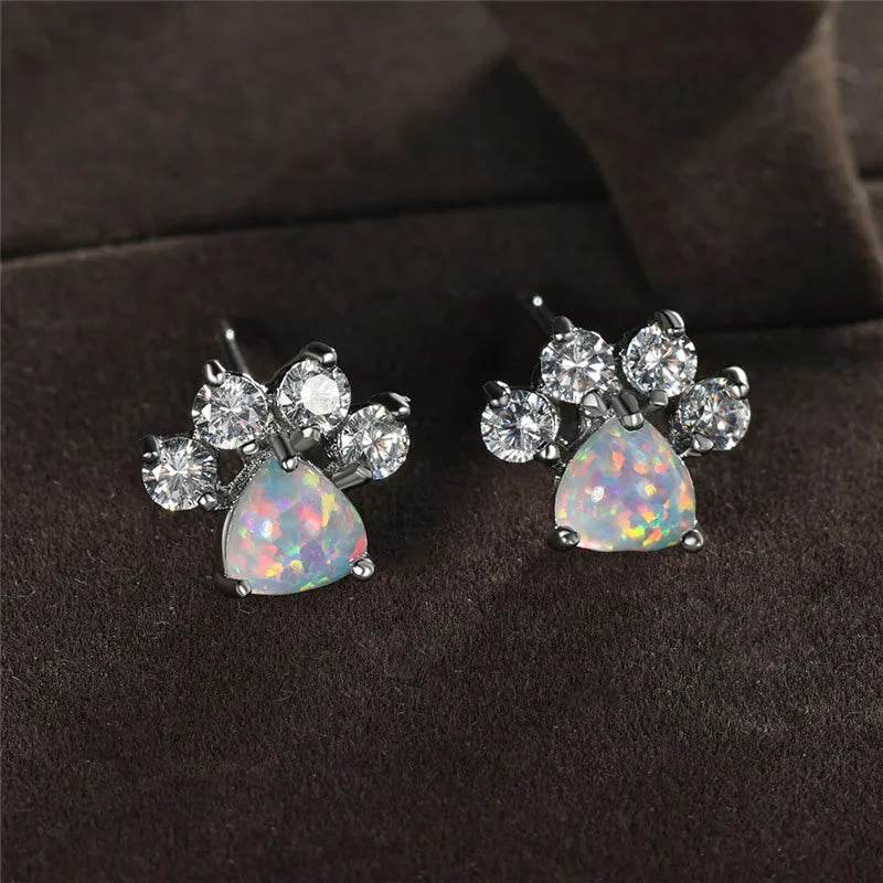 Olivenorma Kawaii Opal White Zircon Kitty Paw Earrings