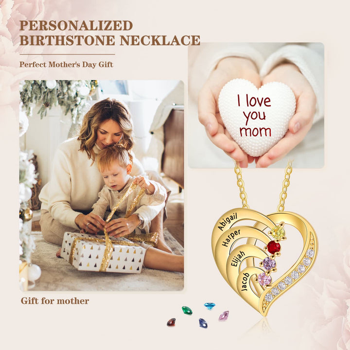 Olivenorma Personalized Birthstones Engraved Heart Necklace