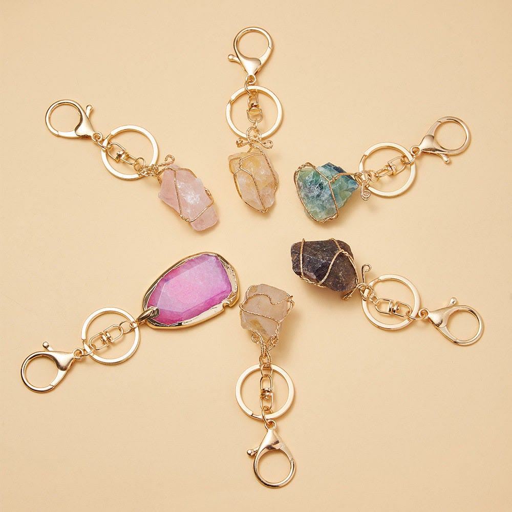 Olivenorma Raw Crystal Keychain Gemstone Pendant Keychain