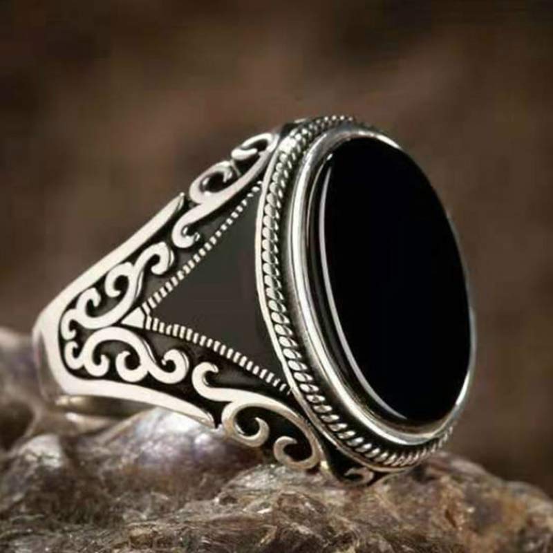 Olivenorma Retro Handmade Black Onyx Turkish Ring