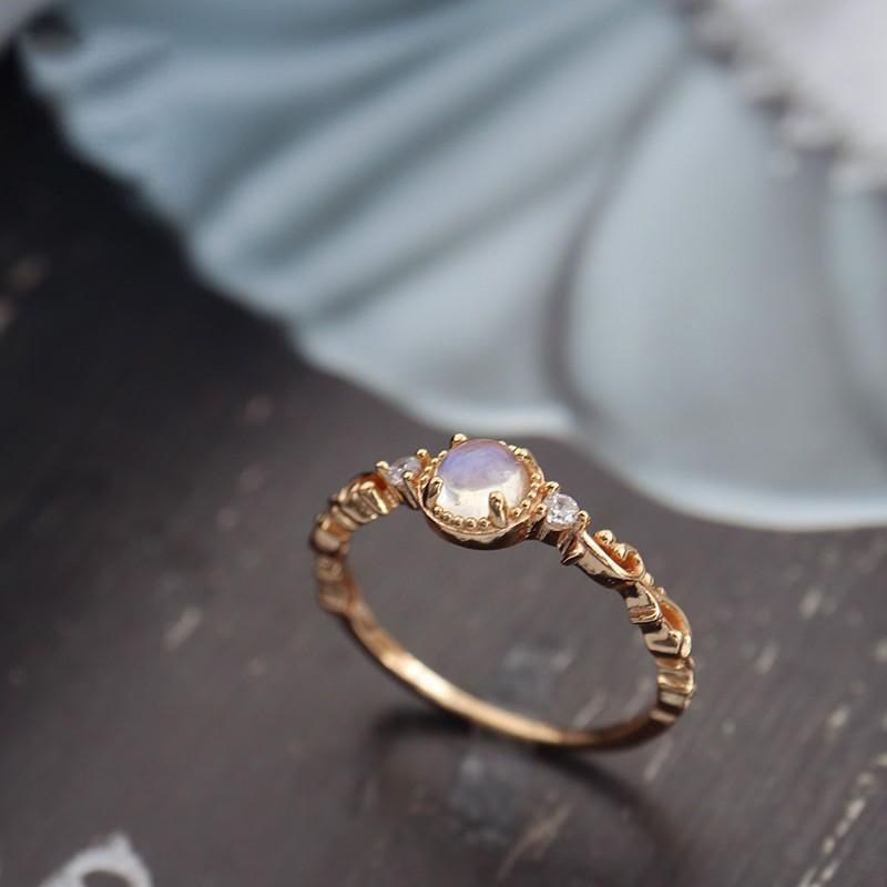 Olivenorma Natural Moonstone Zircon Delicate Ring