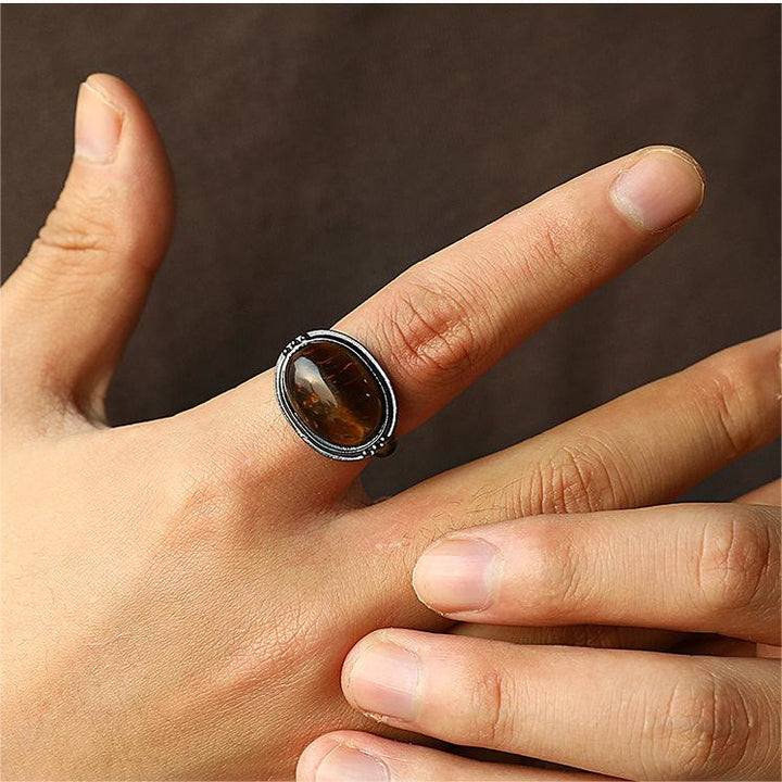 Olivenorma Oval Tiger Eye Adjustable Black Ring