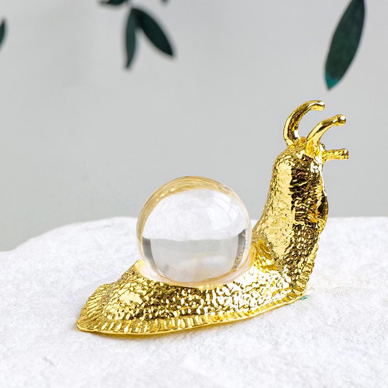 Olivenorma Natural Crystal Ball Holder Small Snail Gemstone Decoration - Clear Crystal - Golden - image 4