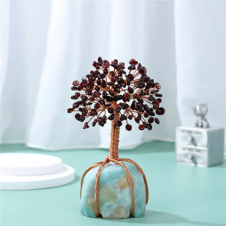 Olivenorma Garnet Leaves Amazonite Base Feng Shui Tree