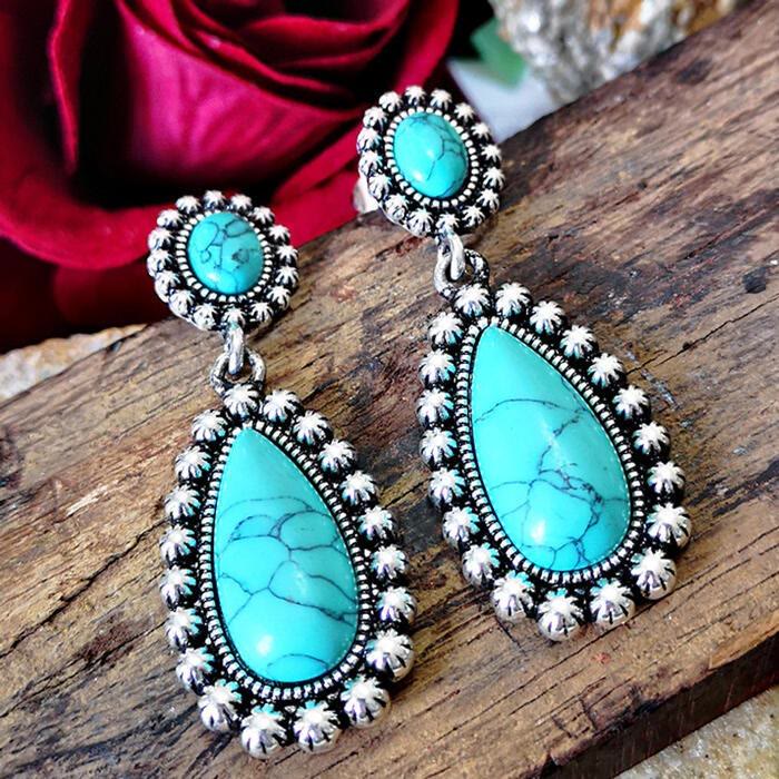 Olivenorma Teardrop Turquoise Silver Earrings