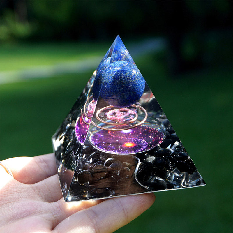 Olivenorma Lapis Lazuli Sphere With Obsidian Orgone Pyramid