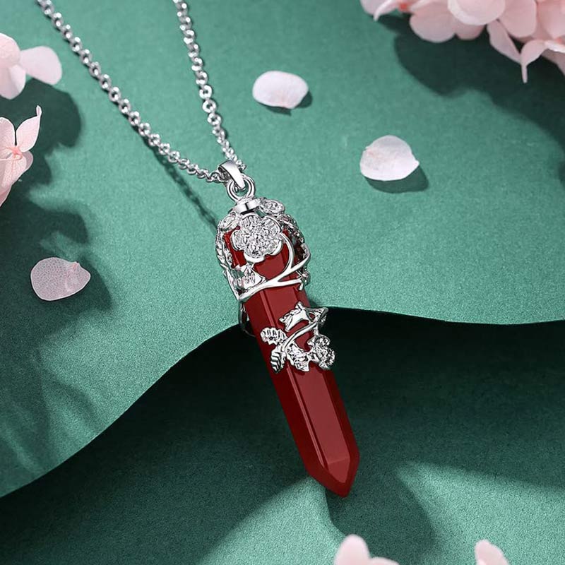 Olivenorma Natural Crystal Hexagonal Column Necklace