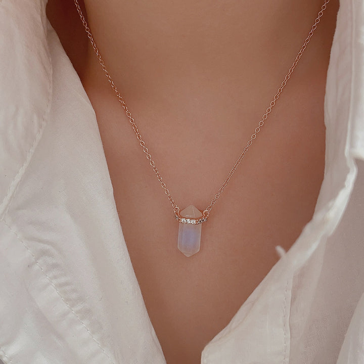 Olivenorma S925 Hexagonal Column Moonstone Crystal Pendant Necklace