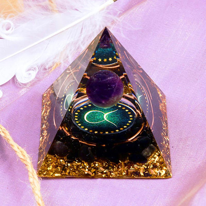 Olivenorma Amethyst Sphere With Obsidian Zodiac Taurus Orgone Pyramid