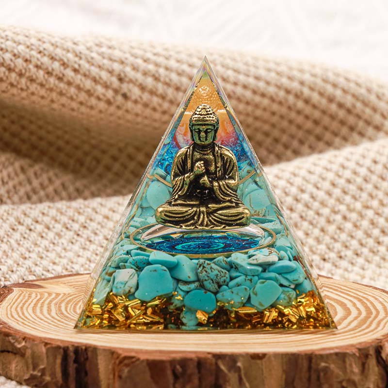 Olivenorma Buddha With Natural Turquoise Balance Orgone Pyramid