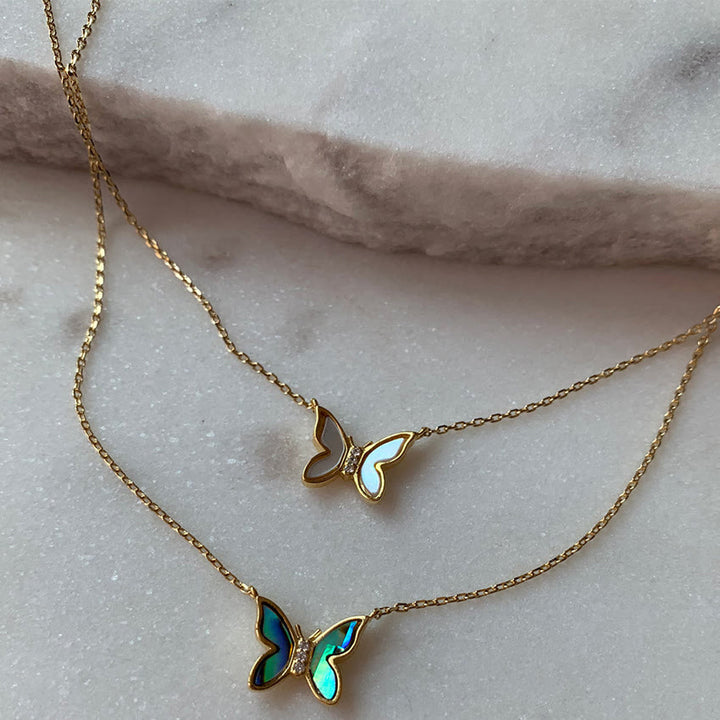 Olivenorma Natural Shell Butterfly Copper Plated Gold Necklace