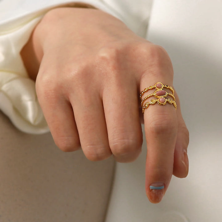 Olivenorma Rhodochrosite French Vintage Three Layer Open Ring
