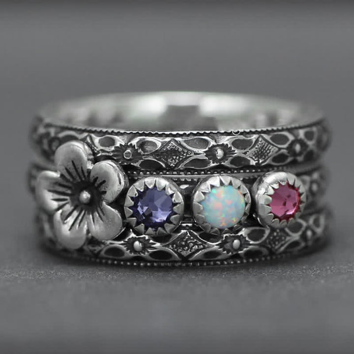 Olivenorma Personalized and Engraved Flower Birthstones Ring