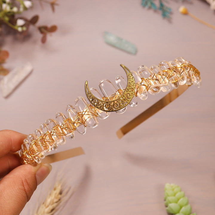 Olivenorma Natural Stone Gold Thread Moon Crystal Crown