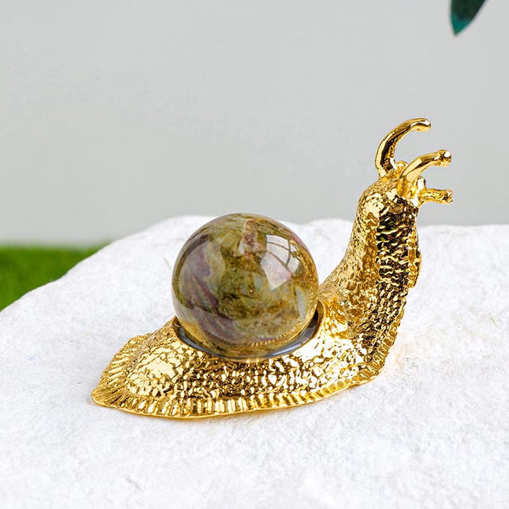 Olivenorma Natural Crystal Ball Holder Small Snail Gemstone Decoration - Dragon Blood Stone - Golden - image 22
