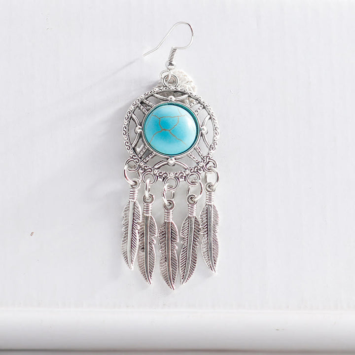 Olivenorma Turquoise Silver Feather Tassel Earrings