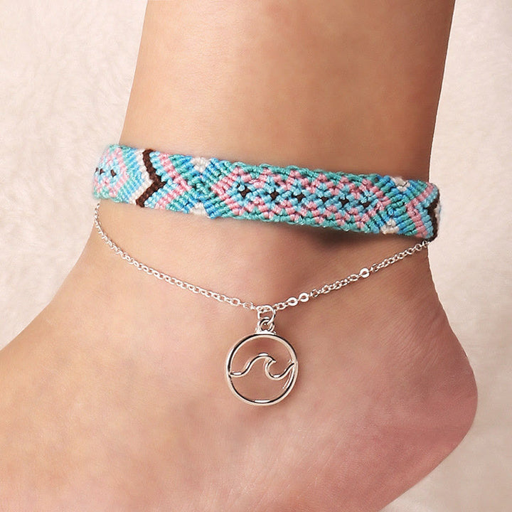 Olivenorma Handwoven Cotton Rope OM Pendant Bracelet Anklet