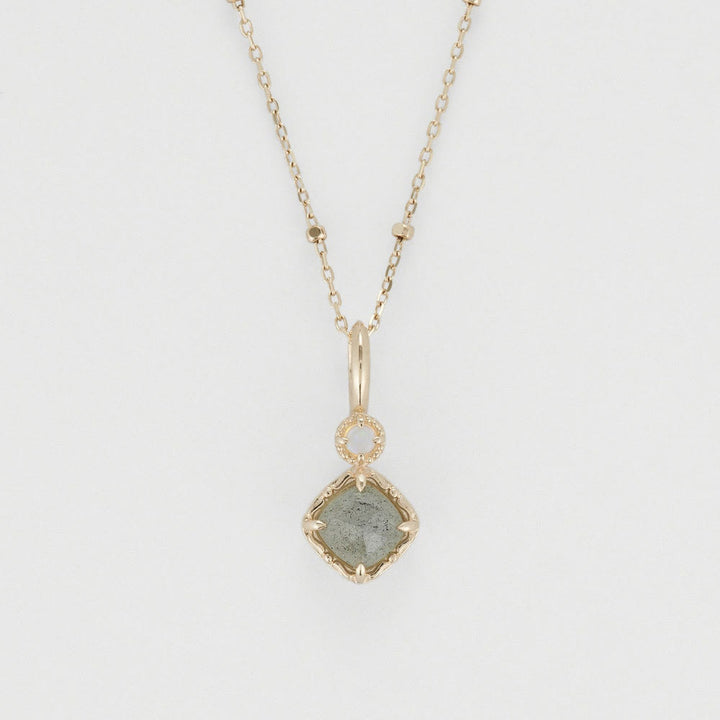 Olivenorma Natural Labradorite Square Stone Ring Necklace