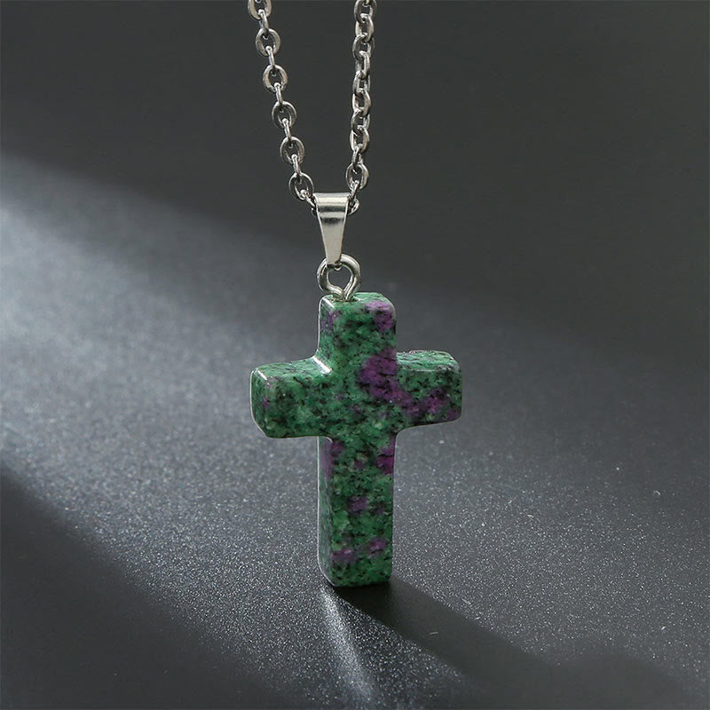 Olivenorma Natural Stone Cross Gemstone Necklace